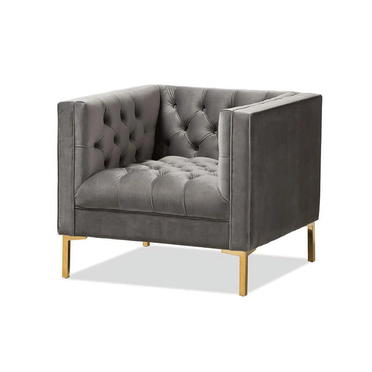 Baxton Studio Zanetta Luxe and Glamour Grey Velvet Upholstered Gold Finished Lounge Chair