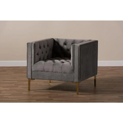 Baxton Studio Zanetta Luxe and Glamour Grey Velvet Upholstered Gold Finished Lounge Chair