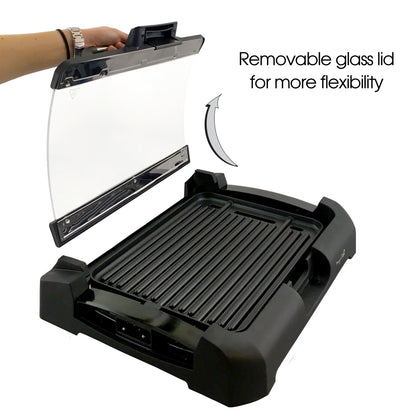 Reversible Indoor Grill and Griddle with Removable Glass Lid