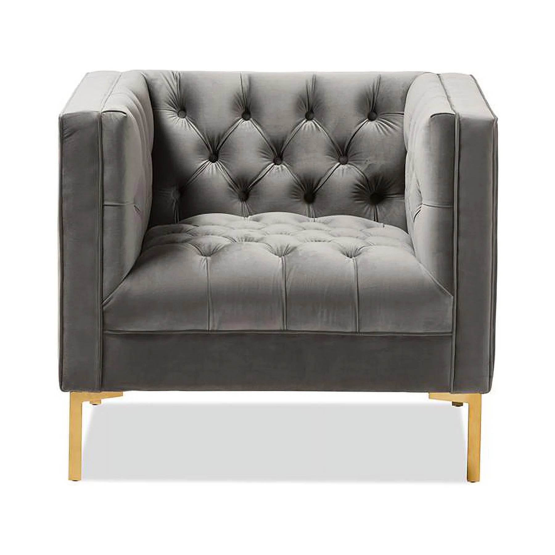 Baxton Studio Zanetta Luxe and Glamour Grey Velvet Upholstered Gold Finished Lounge Chair