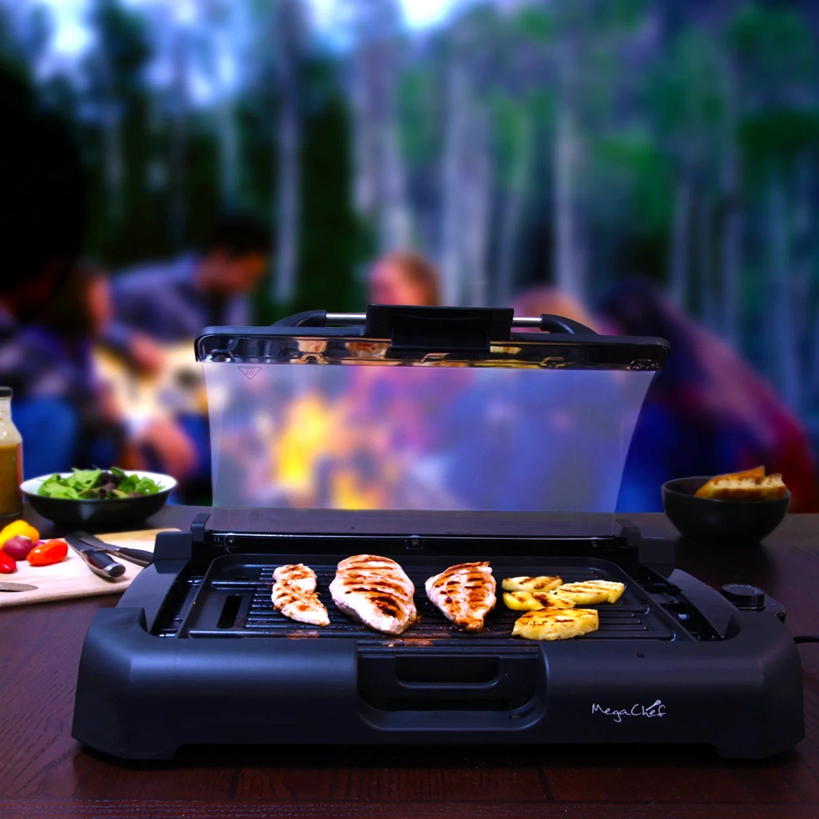 Reversible Indoor Grill and Griddle with Removable Glass Lid