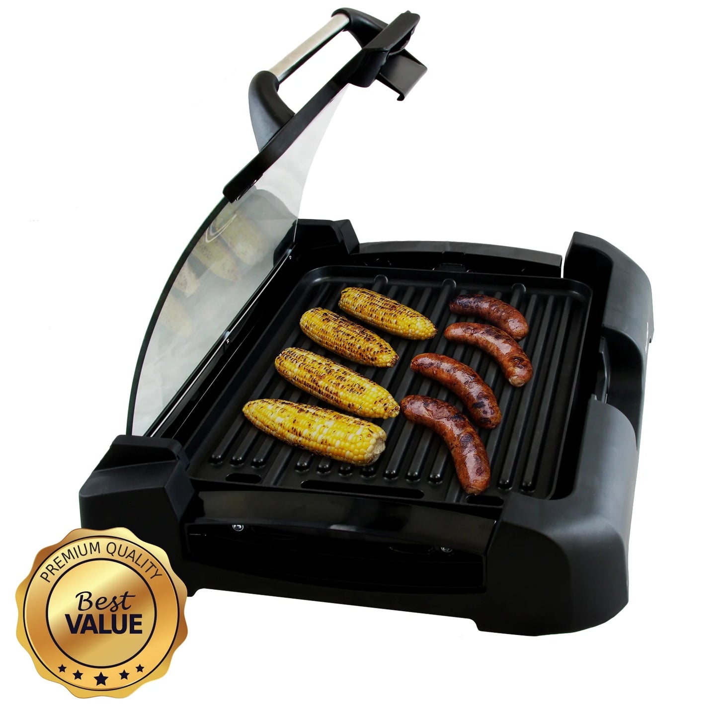 Reversible Indoor Grill and Griddle with Removable Glass Lid