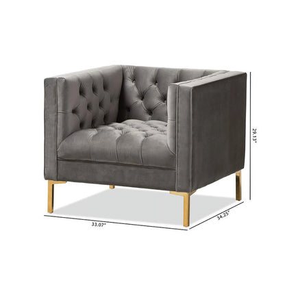 Baxton Studio Zanetta Luxe and Glamour Grey Velvet Upholstered Gold Finished Lounge Chair